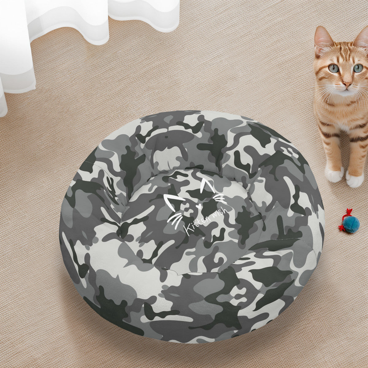 Camouflage Flannel Round Cat Bed