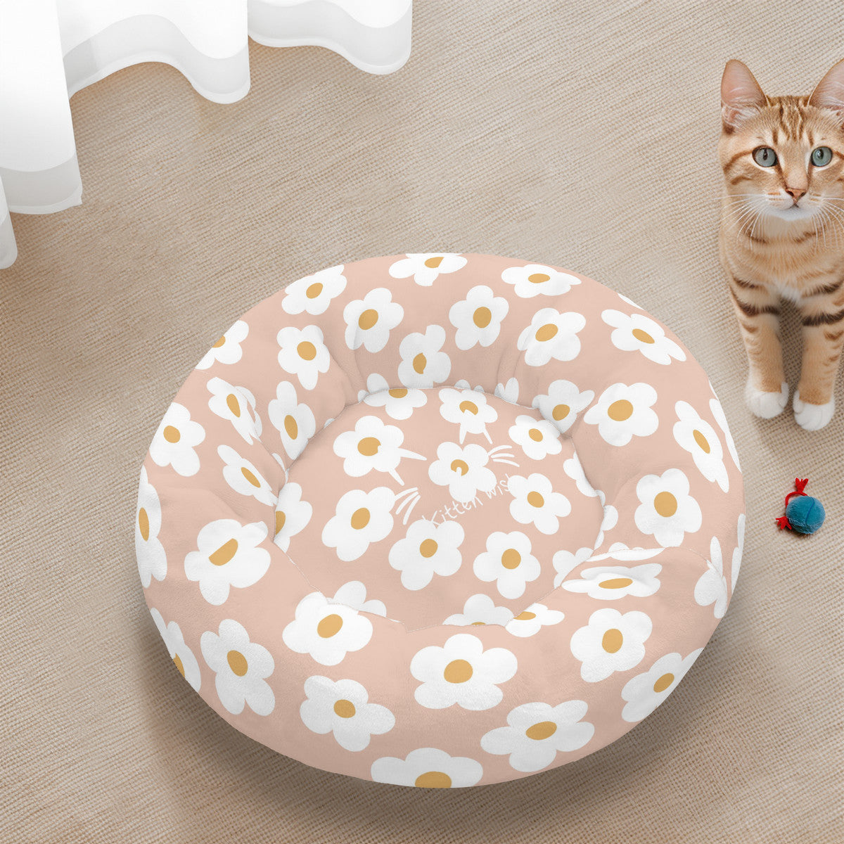 Retro Daisy Flannel Round Cat Bed