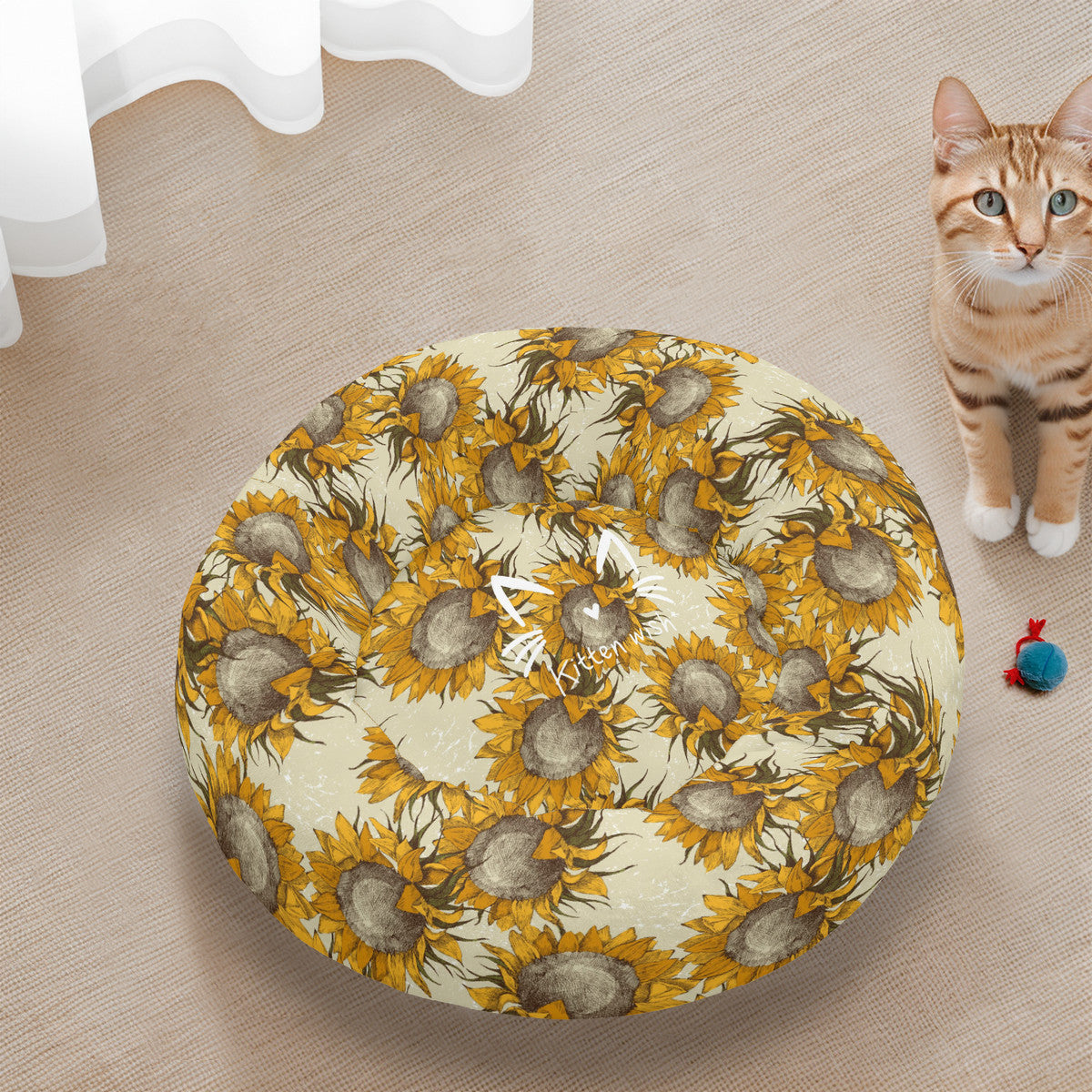 Sunflower Flannel Round Cat Bed