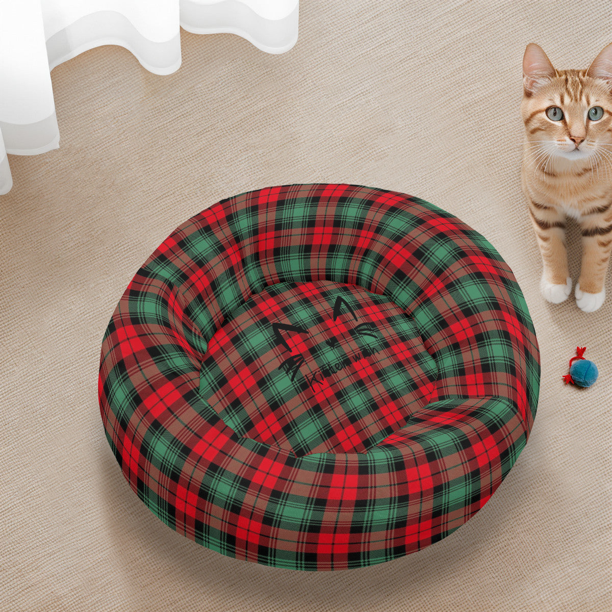 Christmas Plaid Flannel Round Cat Bed