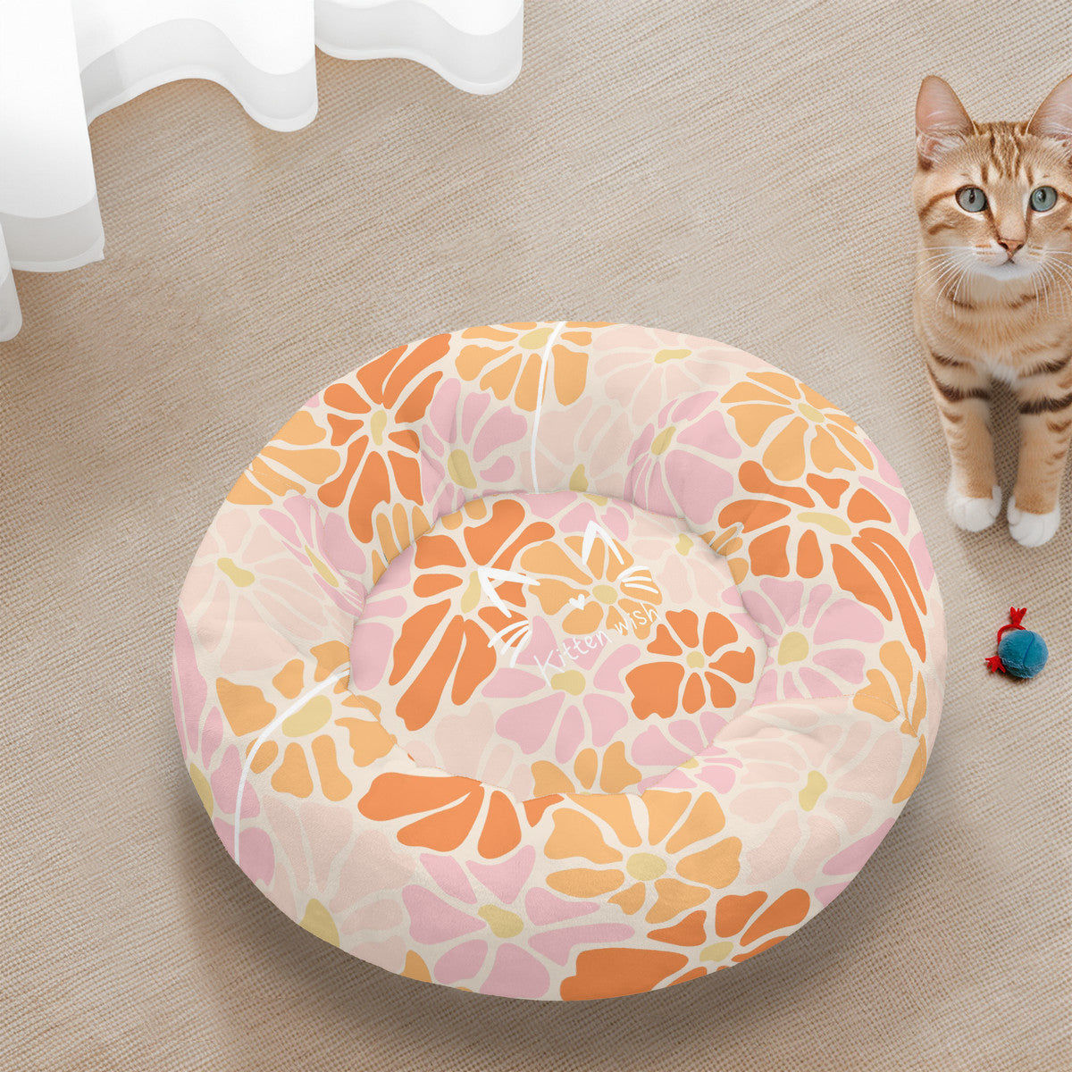 Flower Floral Flannel Round Cat Bed