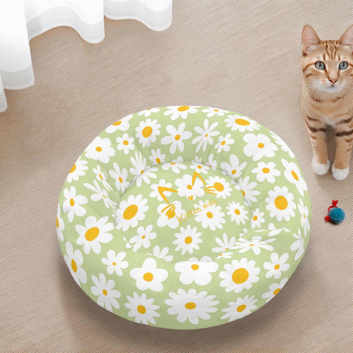 Cute Daisy Flannel Round Cat Bed