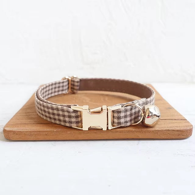 Gingham Gray Personalized Cat Collar