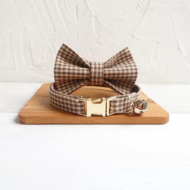 Gingham Gray Personalized Cat Collar