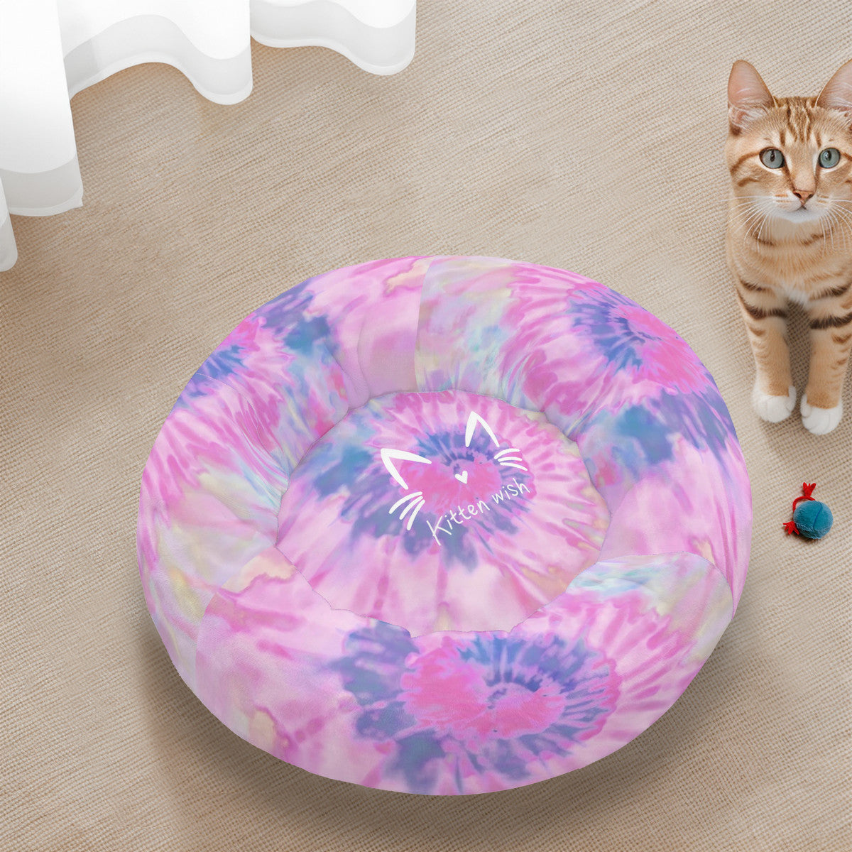 Tie Dye Flannel Round Cat Bed