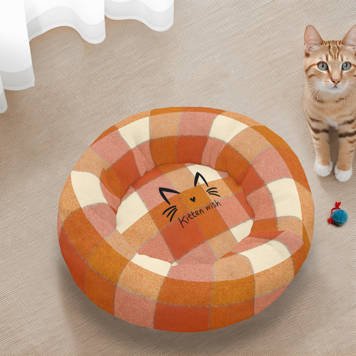 Pumpkin Spice Flannel Round Cat Bed