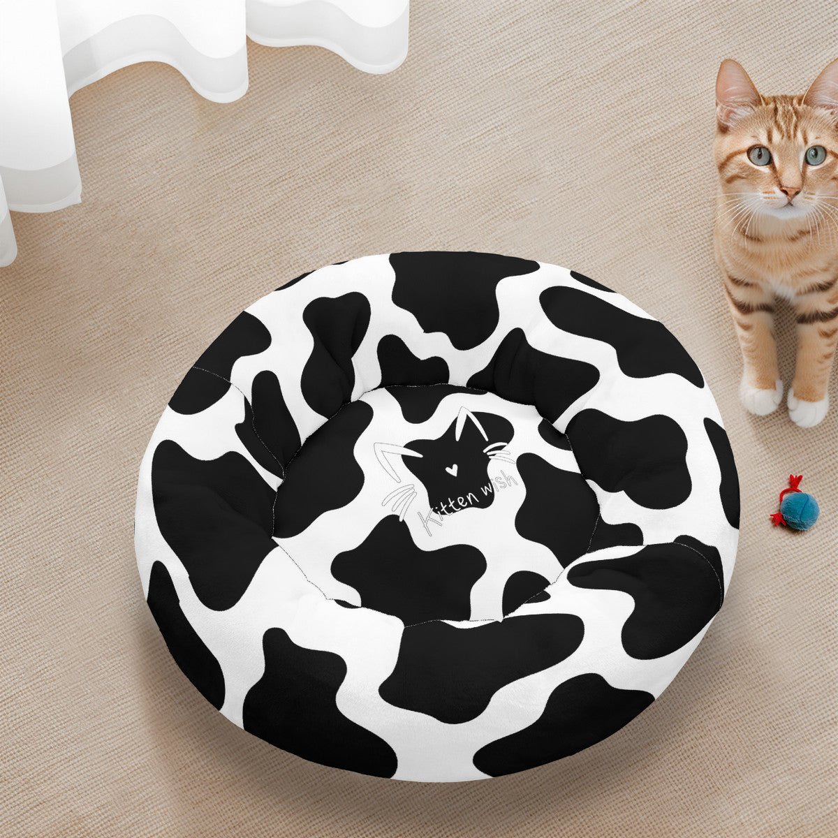 Cow Print Flannel Round Pet Bed