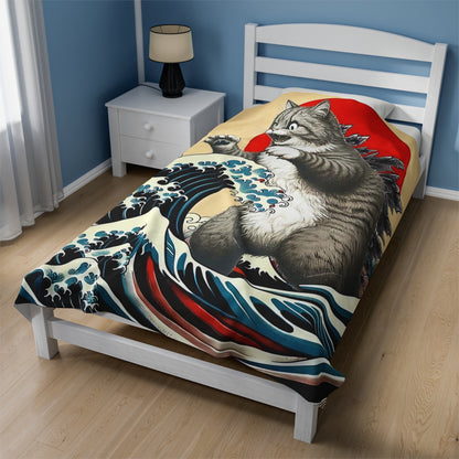 Japanese Catzilla Plush Blanket