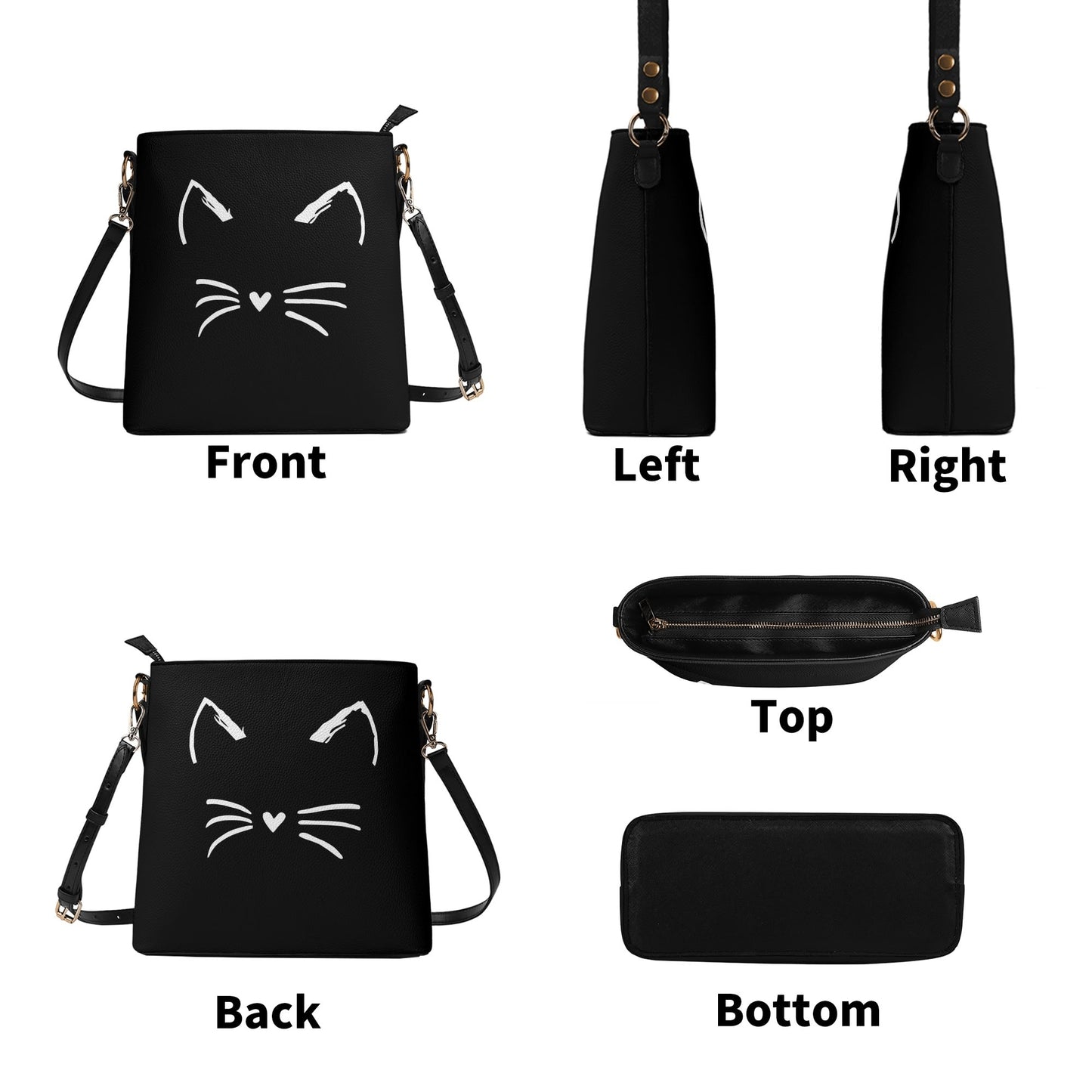 Cat Lady Womens PU Bucket Bag Shoulder Bag