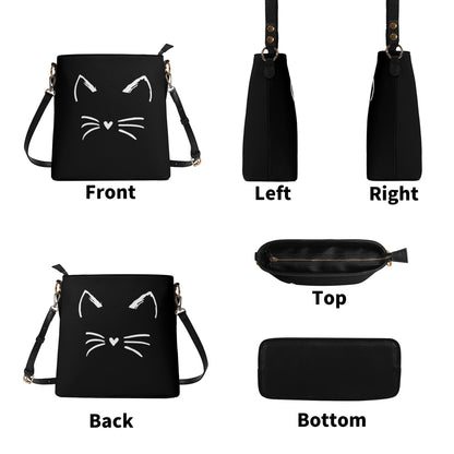 Cat Lady Womens PU Bucket Bag Shoulder Bag
