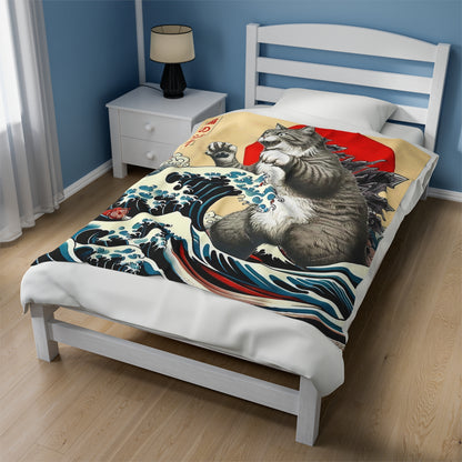 Japanese Catzilla Plush Blanket