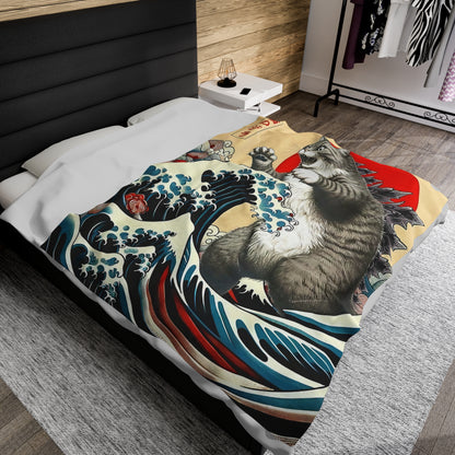 Japanese Catzilla Plush Blanket