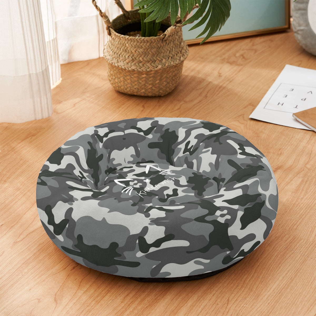 Camouflage Flannel Round Cat Bed