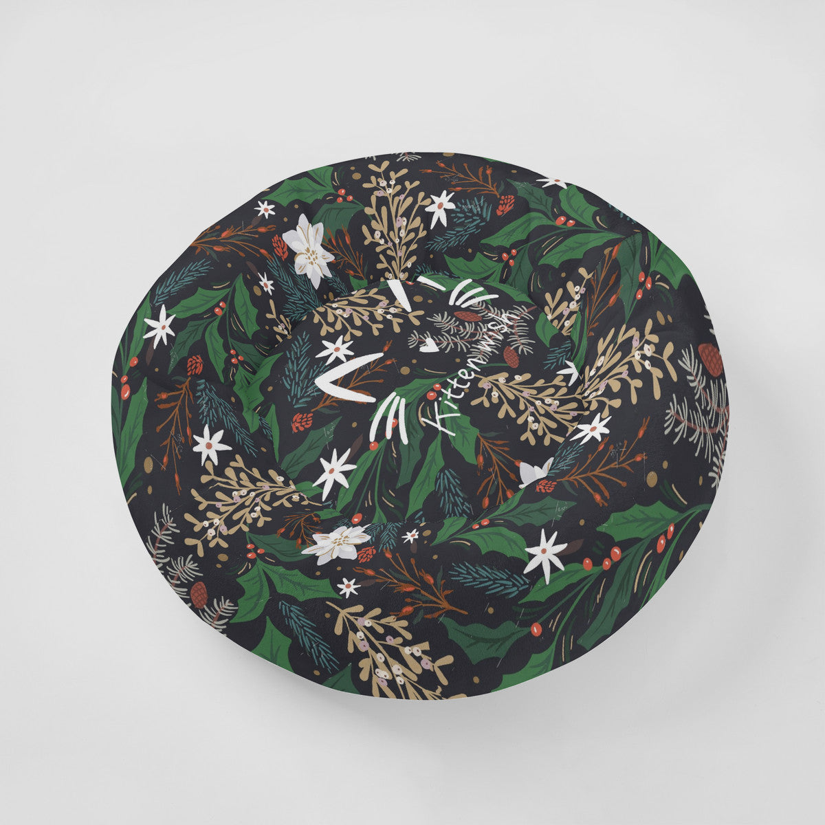 Winter Floral Flannel Round Cat Bed