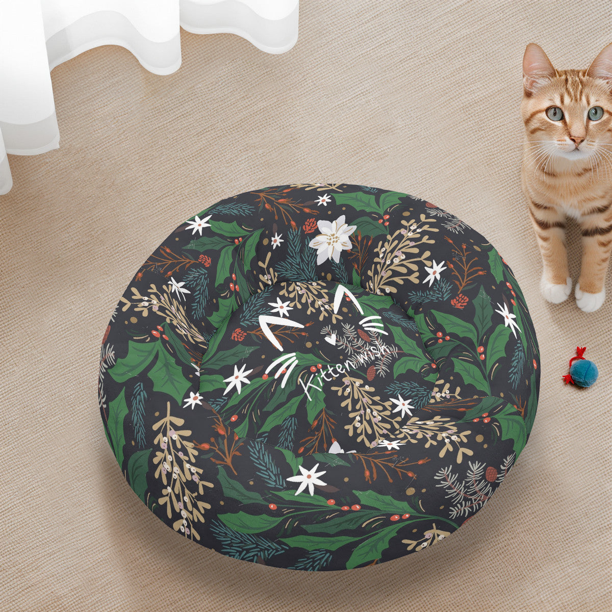 Winter Floral Flannel Round Cat Bed