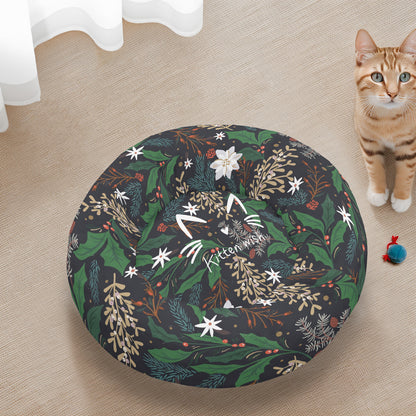 Winter Floral Flannel Round Cat Bed