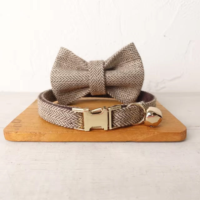 White Brown Personalized Cat Collar